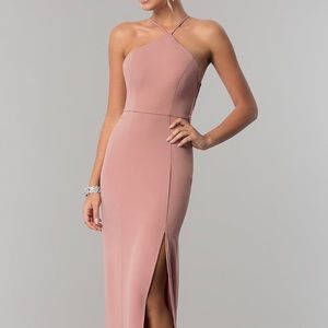 Mauve Pink Long Jersey Dress with Side Slit
